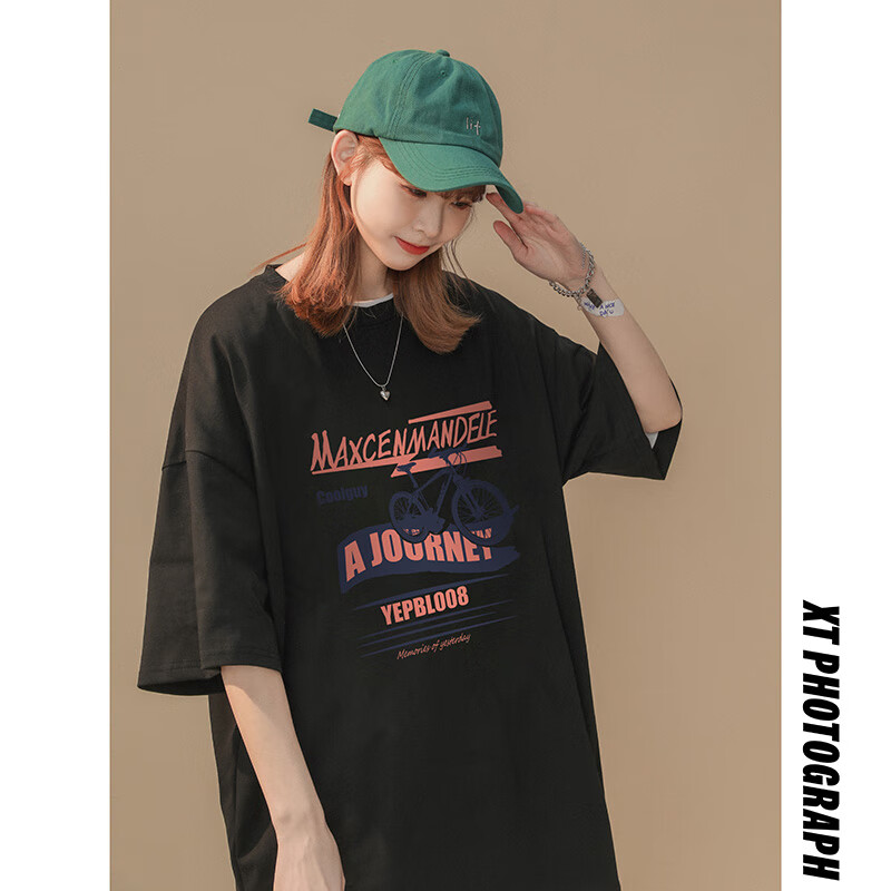 @Asay T-shirt women's 2022 summer new round neck half sleeve oversize neutral style loose and versatile five point sleeve upper clothes women