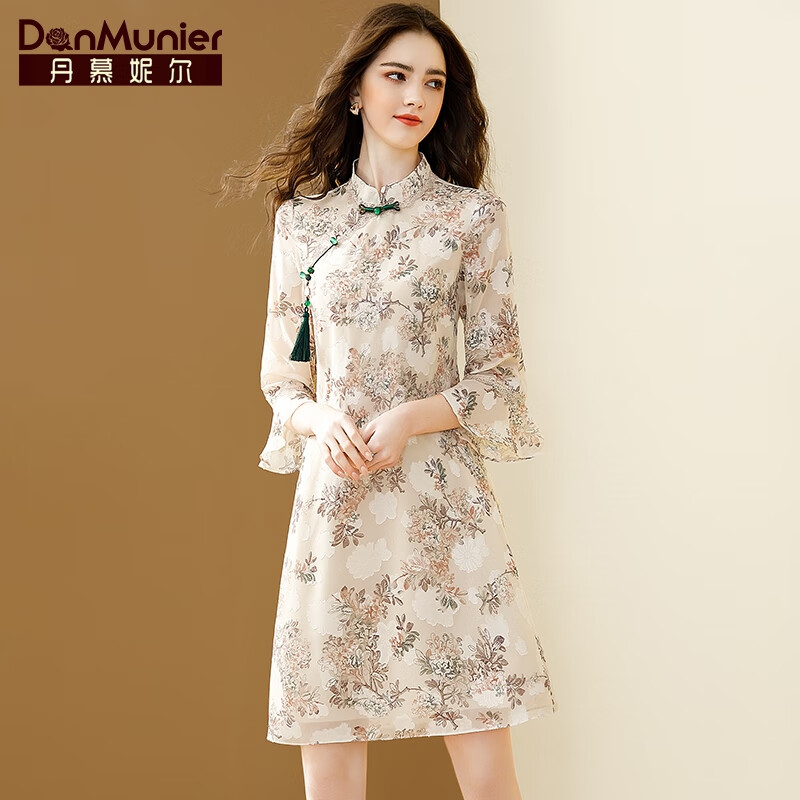 Damonier modified Chinese style cheongsam skirt children's New Vintage printed medium length dress in spring and summer 2022