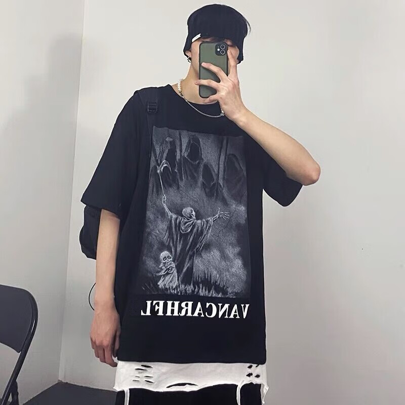 [heavyweight T-shirt] national fashion men's wear co branded summer clothes men's ins European and American high street style short sleeve men's fashion brand hip hop American retro loose 5 / 2 sleeve half sleeve T-shirt S45