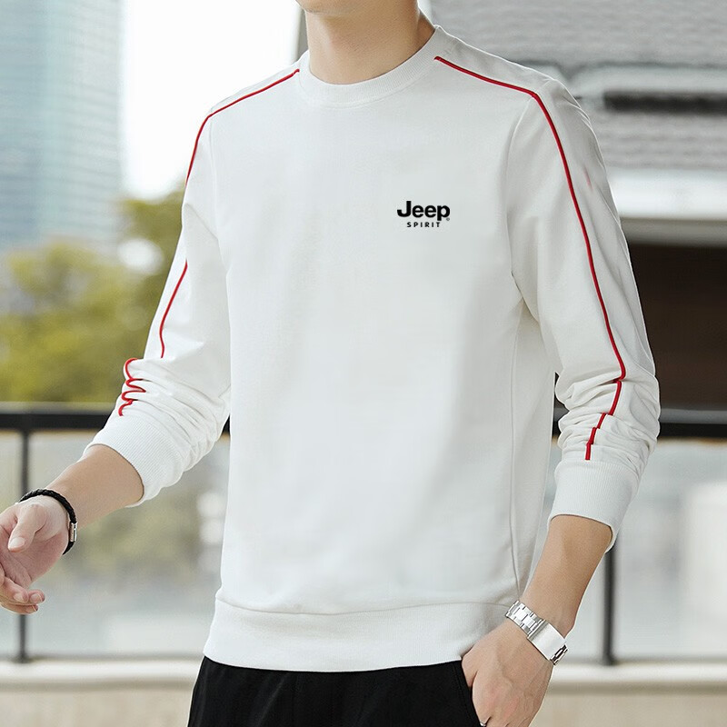 Jeep Jeep sweater men's long sleeved t-shirt men's spring and autumn new middle-aged and young people's casual clothes student round neck Pullover solid color Korean version simple and comfortable warm men's clothing