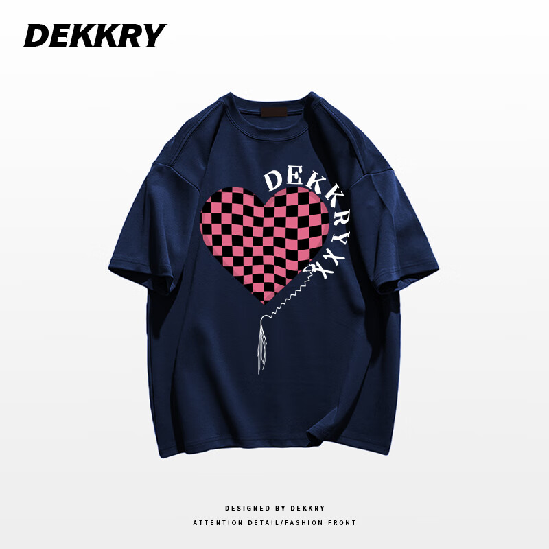 [heavyweight T-shirt] national fashion men's clothes in summer men's short sleeve European and American checkerboard love pure cotton Street Harajuku style loose couple half sleeve T-shirt white small T-shirt scissors
