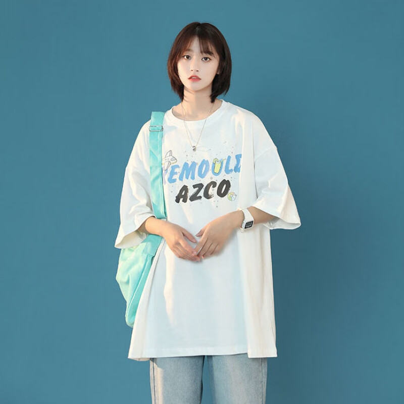 Chengzhi spring and autumn short sleeve women's Korean version loose ins fashion design sense of minority BF lazy wind thin salt fried Street T-Shirt Top T5