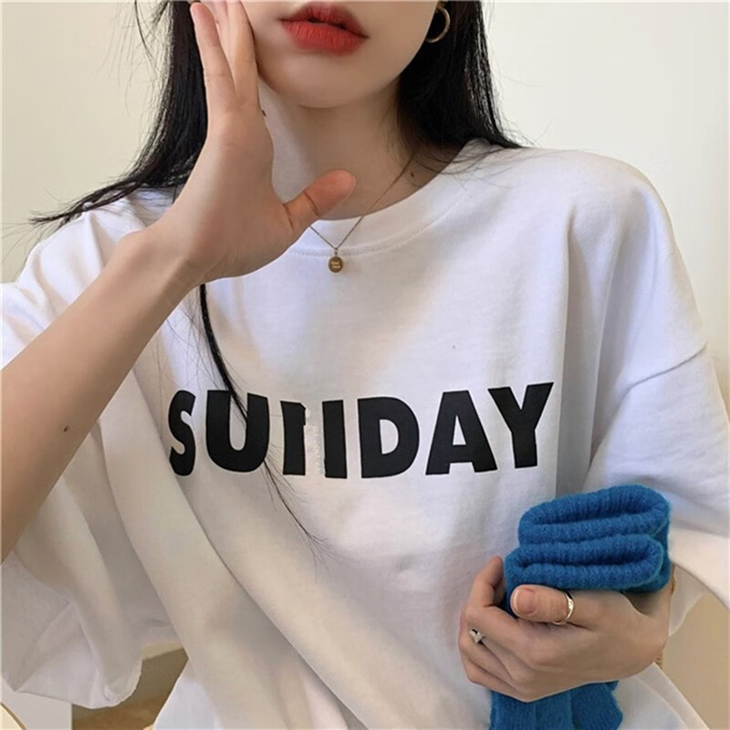 Shemanlai short sleeve T-shirt women's loose 2022 summer BF college style simple and versatile letter printing student half sleeve bottomed top women's large