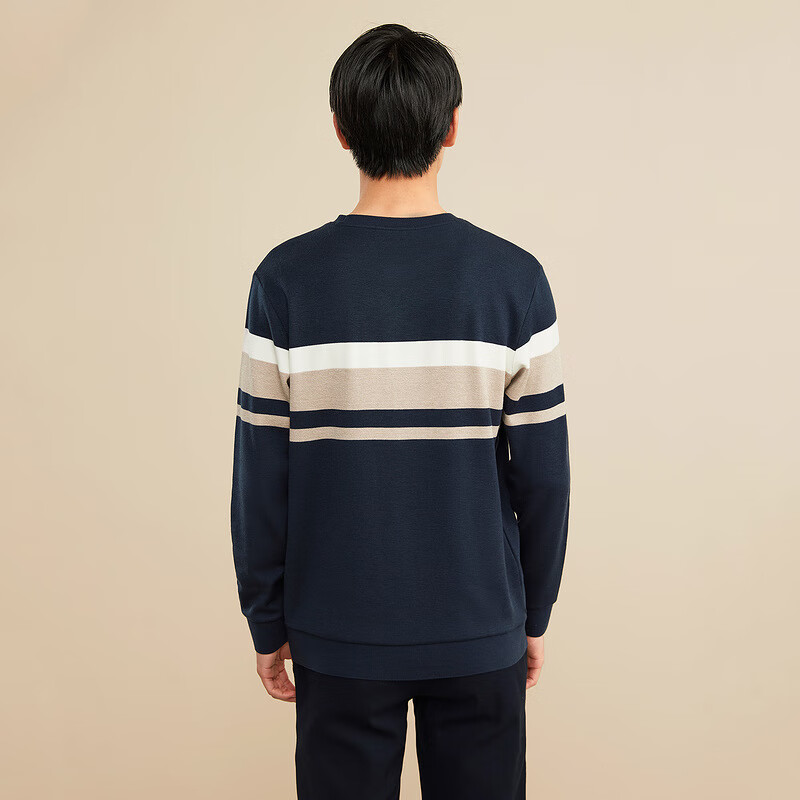 HLA Hailan home long sleeve t-shirt men's autumn new color contrast stripe embellishment soft breathable men's sweater men's hntad3d058a