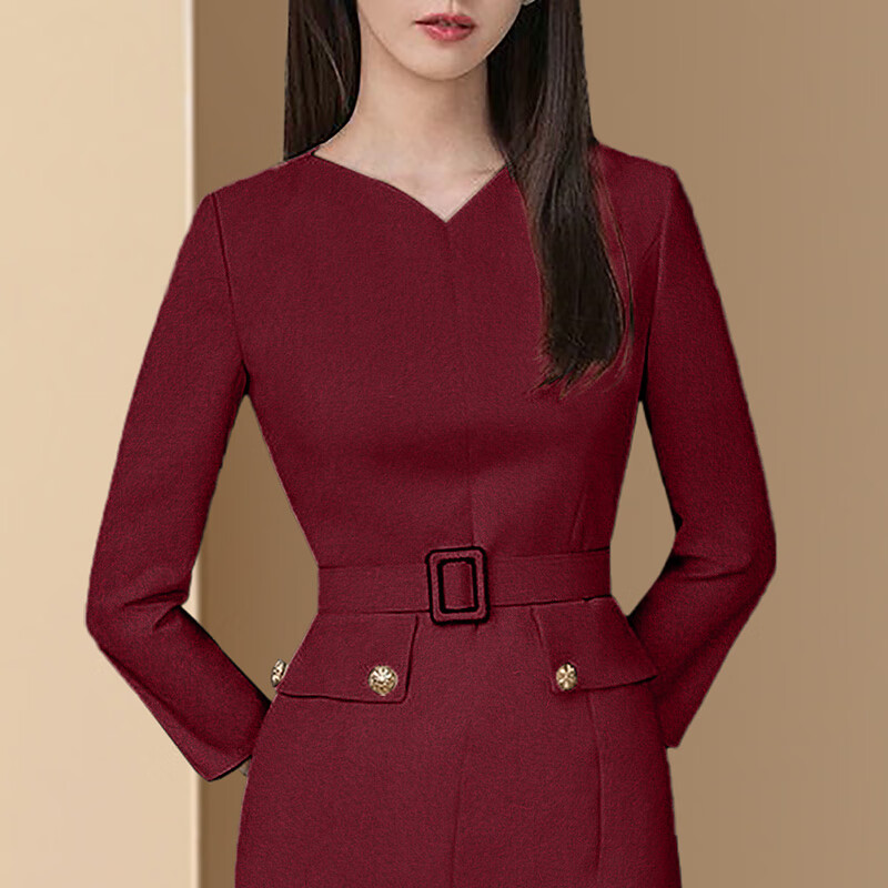 Difelige celebrity temperament V-Neck long sleeved dress women's autumn dress 2021 new waist closing thin Hip Wrap Skirt