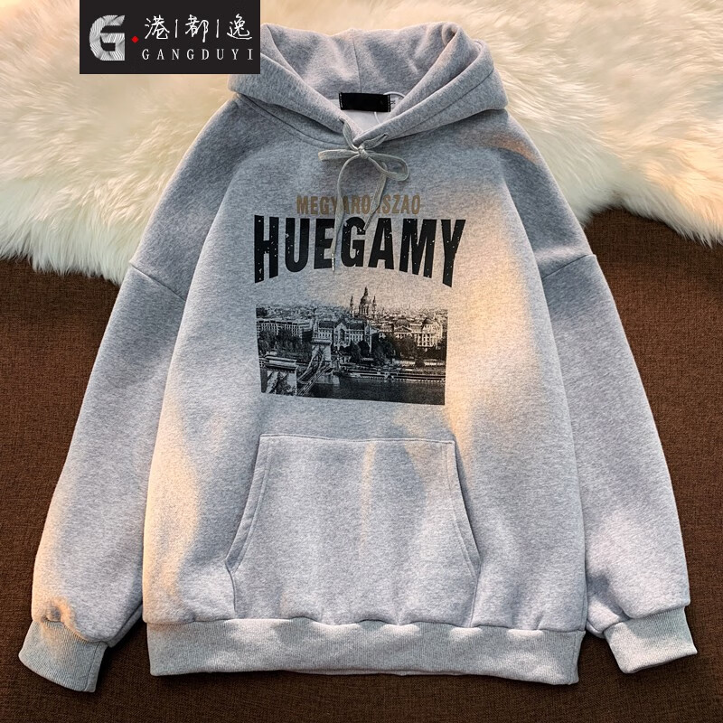 @Hong Kong capital Yi sweater men's Hong Kong Style hooded couple loose and versatile jacket ins fashion printed jacket youth fashion personalized clothes