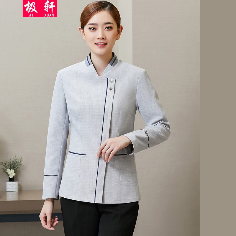 Jixuan cleaning work clothes long sleeved female housekeeping property hotel guest room aunt work clothes shopping mall cleaner autumn and winter custom logo printed and embroidered words