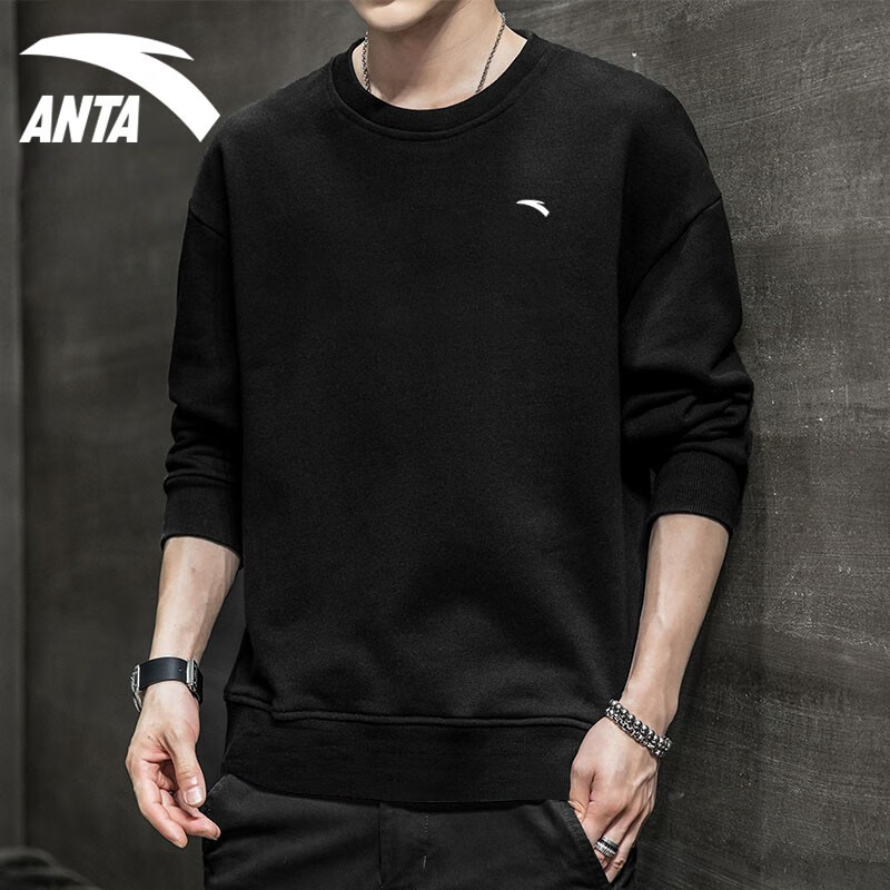 Anta sportswear men's coat 2022 spring and autumn round necked Pullover loose solid color bottomed long sleeved men's casual wear official flagship
