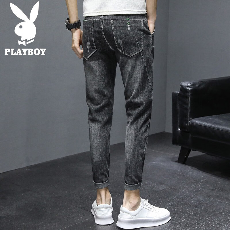 Playboy jeans men's slim Leggings 2022 spring and summer new fashion brand elastic Capris retro casual men's youth versatile men's wear