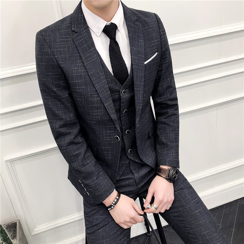 Qihang suit suit men's slim fit Korean business casual wedding dress small suit vest shirt trousers three piece bridegroom suit