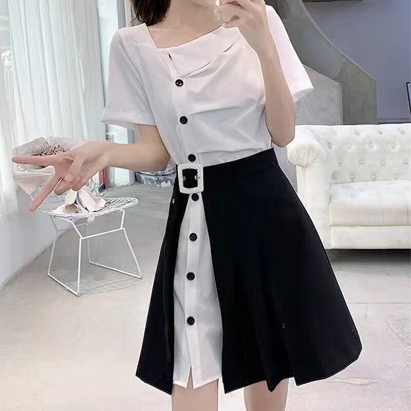Amy Qimei Royal sister suit women's pleated skirt light mature style temperament Korean fashion two-piece suit summer 2022 new women's foreign style shows the fairy spirit of thin and small dress