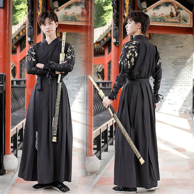 Hanfu men's handsome retro martial arts style men's performance costume student performance Costume Large Suit Black