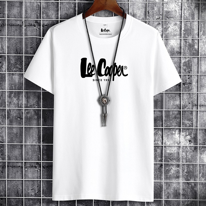 Lee Cooper short sleeve t-shirt men's printed half sleeve 2022 new round neck youth Korean slim fit fashion summer trend elastic top bottomed shirt