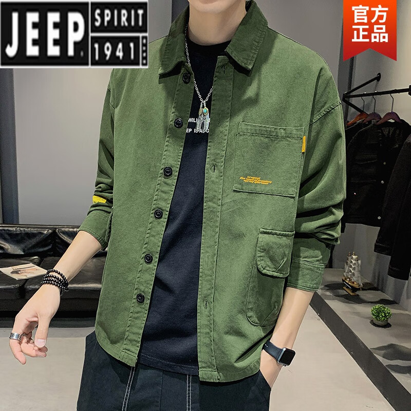 Jeep flagship store spring and autumn jacket men's thin work jacket Korean Trend 2022 new pure cotton denim jacket leisure trend brand