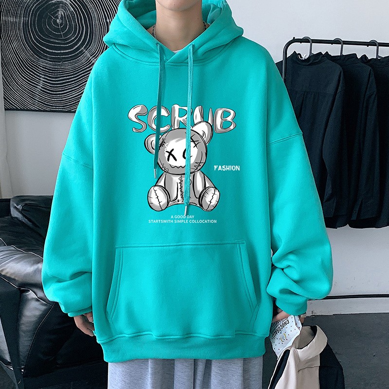 Chaojing oversize sweater men's Hoodie 2022 spring new loose trend retro port style chic couple bear clothes