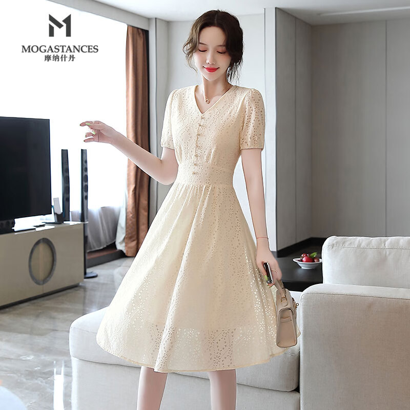 Monashdan dress women's 22 year fashion V-neck closed waist thin medium and long women's lace skirt wj2236