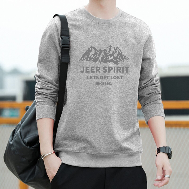 Jeep Jeep sweater men's long sleeve T-shirt Pullover 2021 new cotton round neck spring and autumn casual coat loose fashion men's large solid color sportswear top bottomed shirt