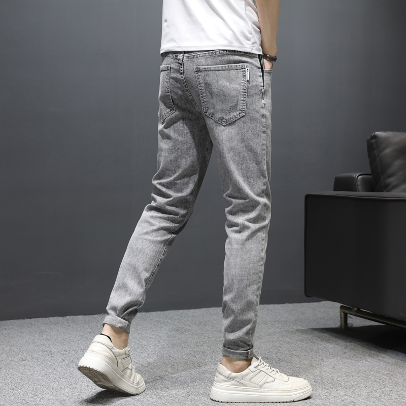 Nanjieren jeans men's 2022 spring and summer trend versatile casual slim fit elastic Leggings njrwl1636 light grey 27