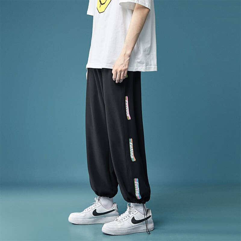 Yunan ice silk pants men's summer thin youth sports casual pants jiufenchao brand rainbow printing loose student straight tube drawstring Leggings