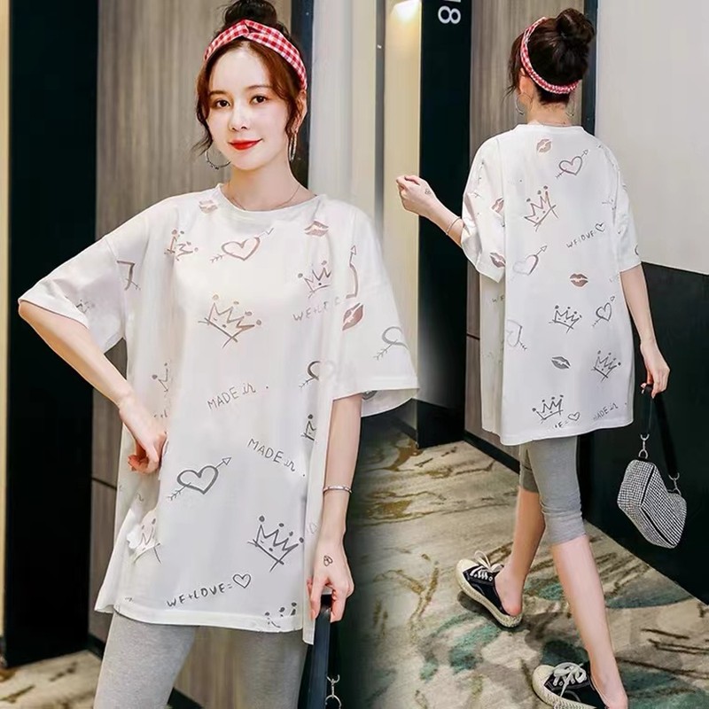 Ranqiqi pregnant women's clothes summer clothes new fashion outer wear thin short sleeve foreign style loose net red leisure pregnant women's suit summer