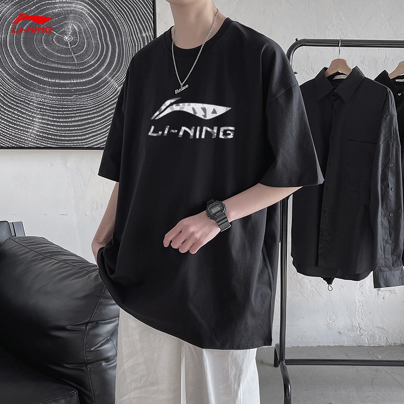 Li Ning short sleeved t-shirt men and women couples summer new round neck T-shirt sports fashion national fashion breathable cotton half sleeved shirt culture shirt