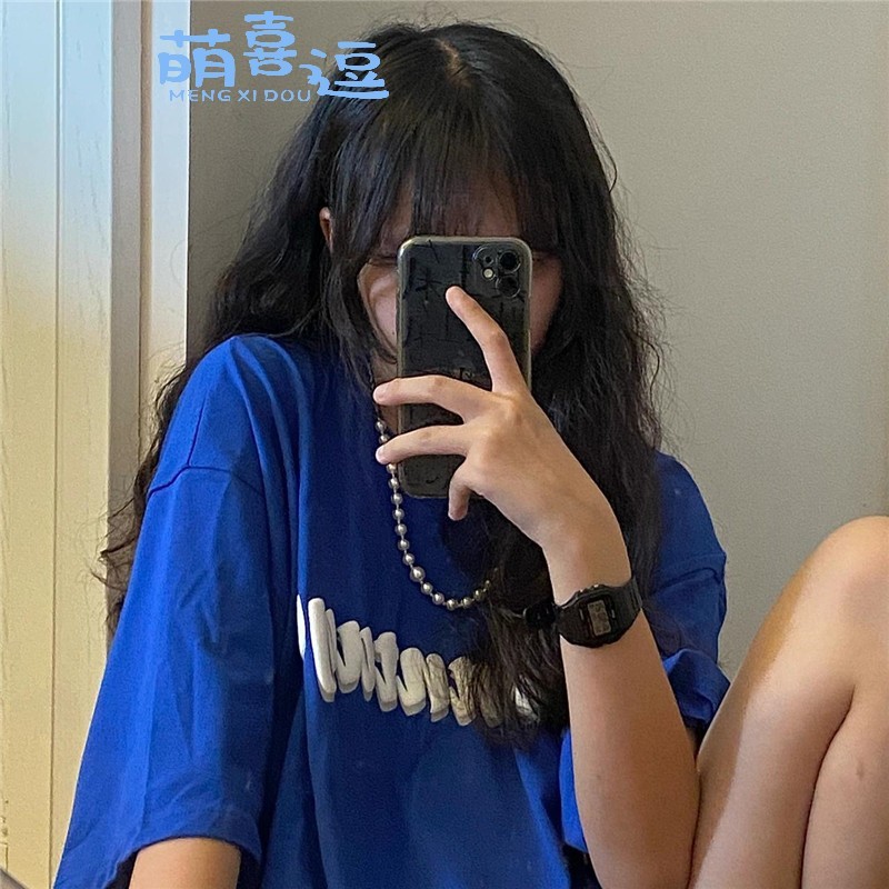 Mengxi tease 2022 new ins super fire Klein Blue Short Sleeved women's T-shirt summer and Korean version trendy net red student BF loose and versatile half sleeved clothes