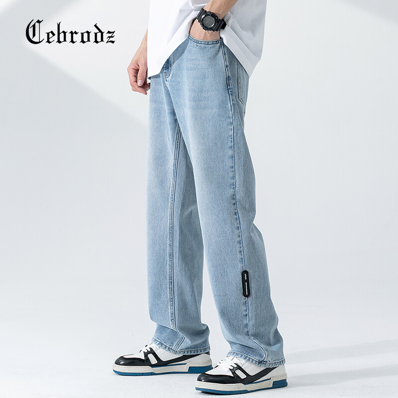 French cebrodz spring and summer new wide leg jeans men's loose retro made old American ins fashion brand straight tube high street drape pants