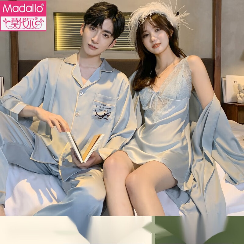 Modal summer couple sexy pajamas women ice lace temptation suspender Nightgown long sleeved Nightgown men's suit spring and Autumn