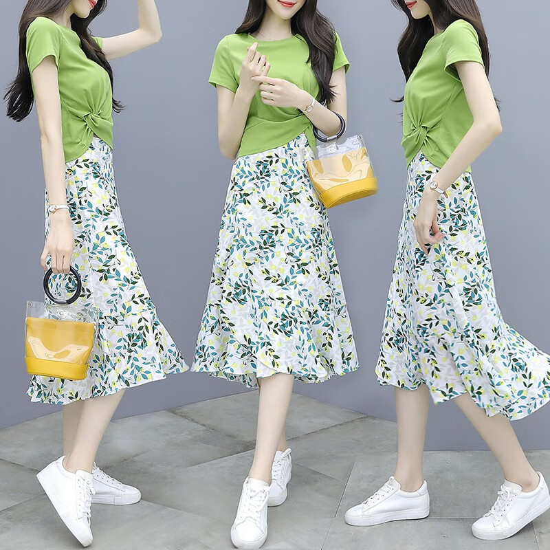 Goomil Lee chiffon dress two small T-shirts floral skirt set new summer women's foreign style