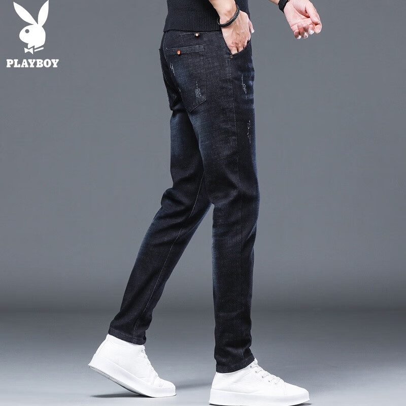 Playboy jeans men's slim fit spring and summer new fashion brand retro casual pants men's versatile elastic large Leggings