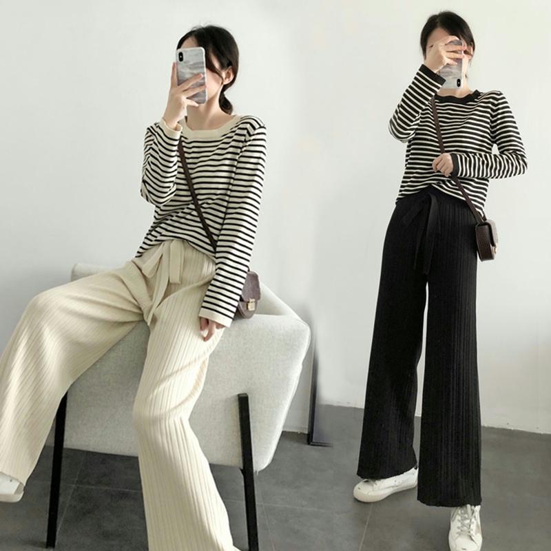&￥ modal pregnant women's lactation clothes go out in fashion, autumn spicy mother's striped suit, wear post partum feeding clothes, two-piece set, autumn winter autumn winter pregnant mother's clothes, early, middle and late clothes