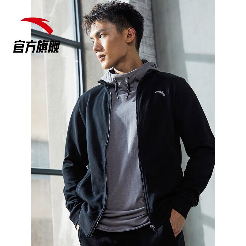 Anta sports coat spring and summer slim fit knitted cardigan stand collar casual sweater long sleeved top bc17 grey flower grey-1 3XL (male 190)