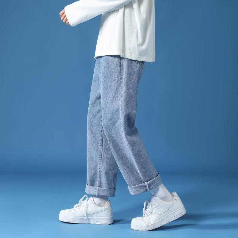 Rubink jeans men's loose straight port style ins vertical feeling new retro student fashion brand versatile casual nine Korean casual pants in spring and Autumn