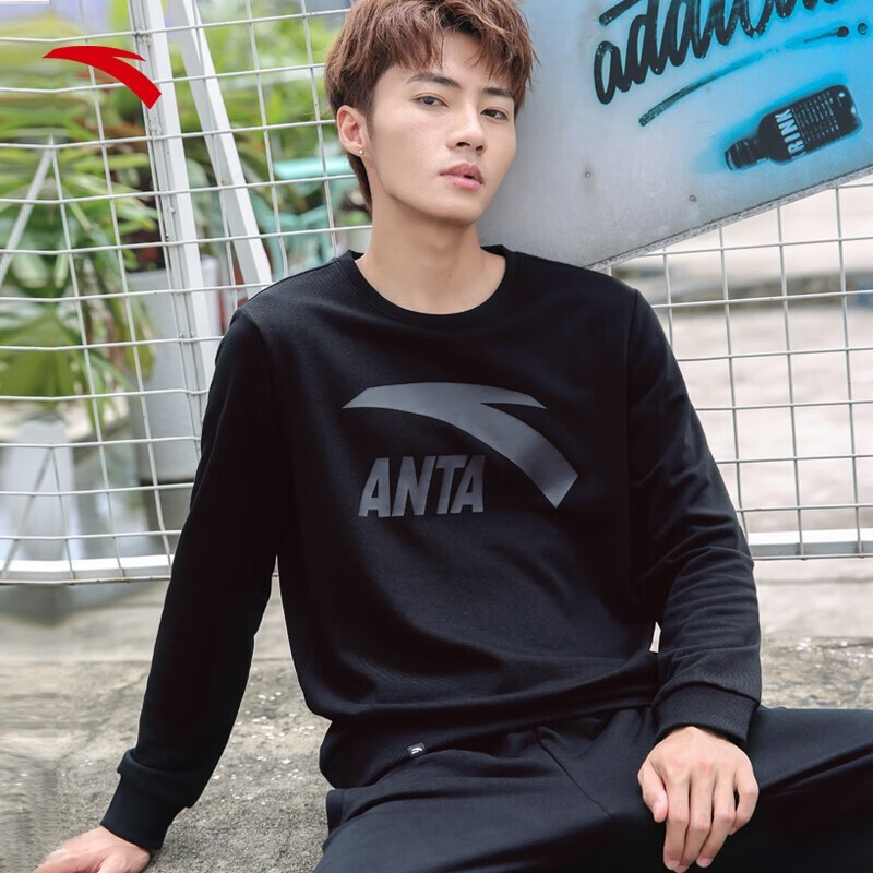Anta men's new Sweatshirt Plush warm Chinese elements sports casual Pullover round neck Sweatshirt sports casual inner cotton loose and comfortable