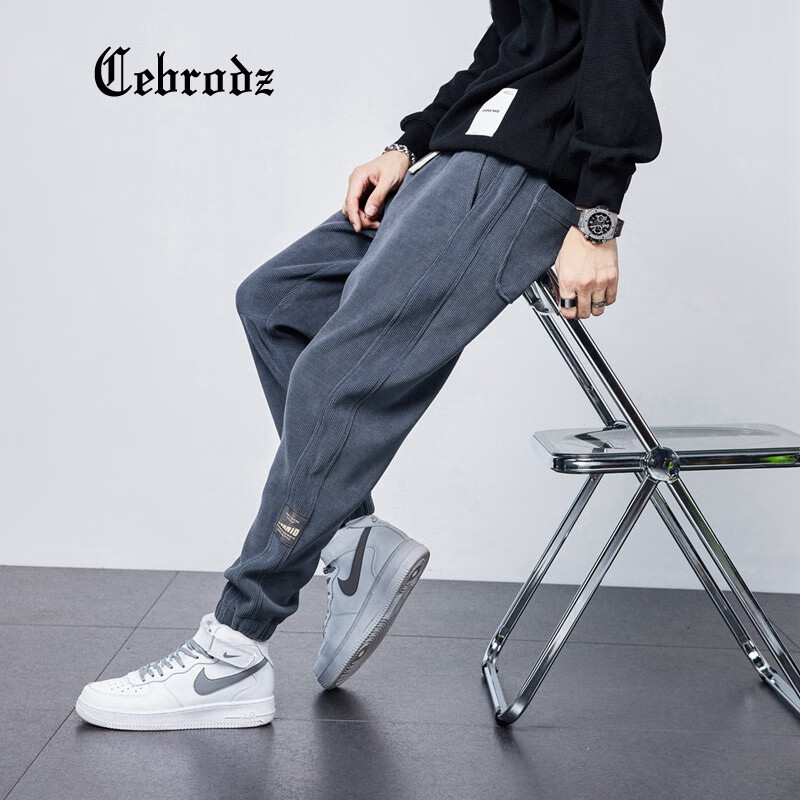 French cebrodz pants men's autumn and winter Plush thickened chenille casual corset loose sports Harlan work clothes pants