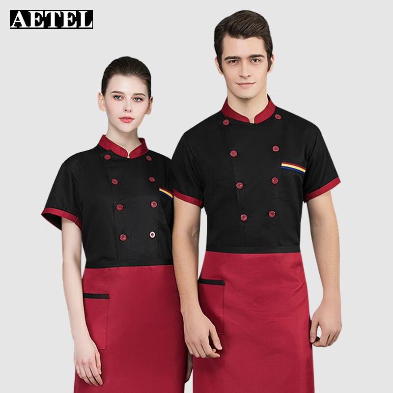 Aetel chef's clothes short sleeved summer hotel dining hall back Kitchen Baking increased chef's work clothes can be made into logo WB three bar short sleeved