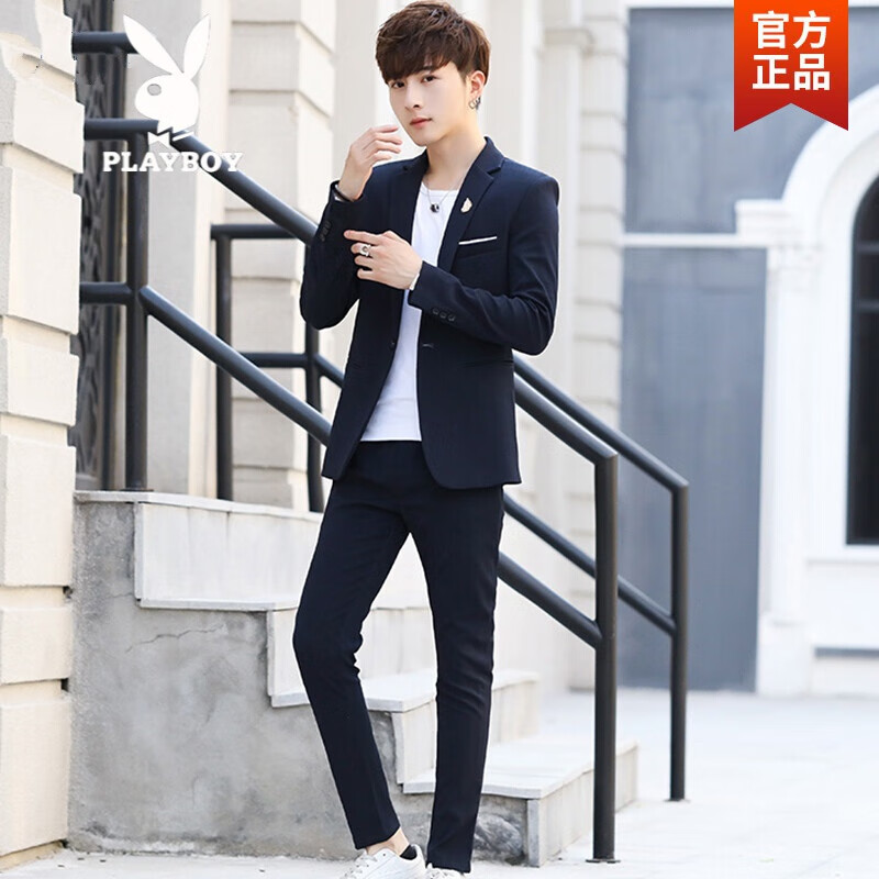 ℘ Playboy flagship official store ℑ 2021 new small suit men's suit Korean fashion men's casual thin suit jacket youth handsome Slim Fit Suit