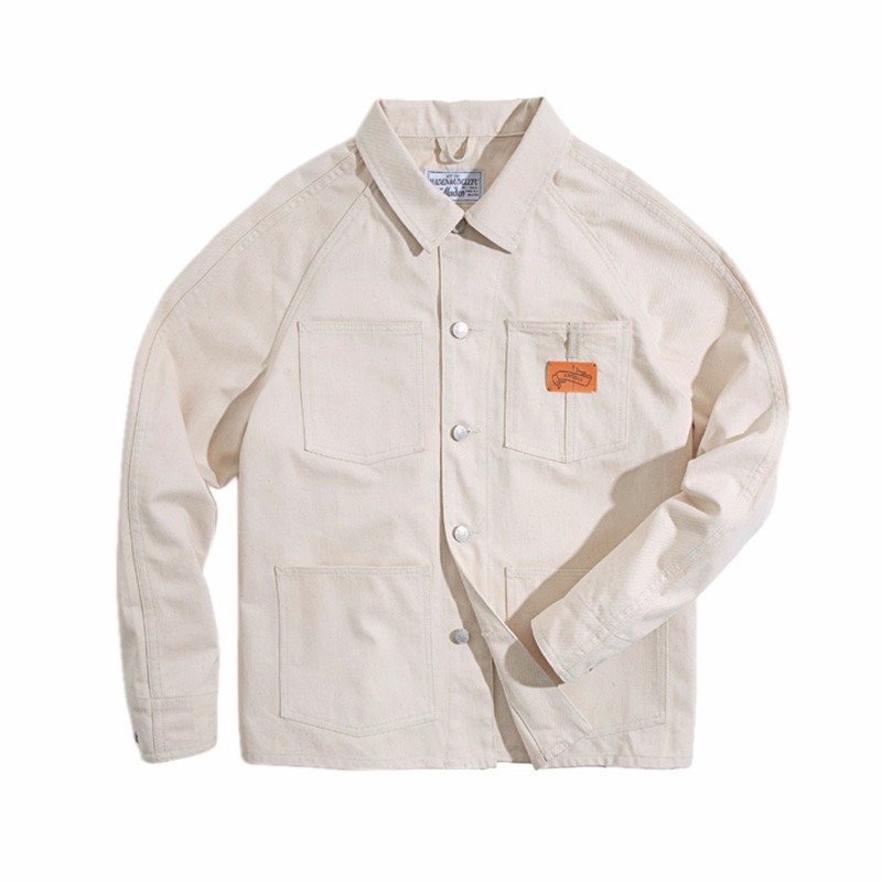 Madden work clothes French retro hunting clothes casual white denim jacket slim top Japanese coat men's fashion