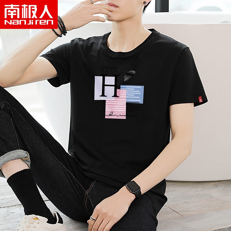 Antarctica [3 pieces] short sleeved t-shirt men's summer T-shirt round neck 5-point sleeved trendy men's wear joint name half sleeved bottomed shirt couple ins trendy brand t-shirt men's white small T-shirt