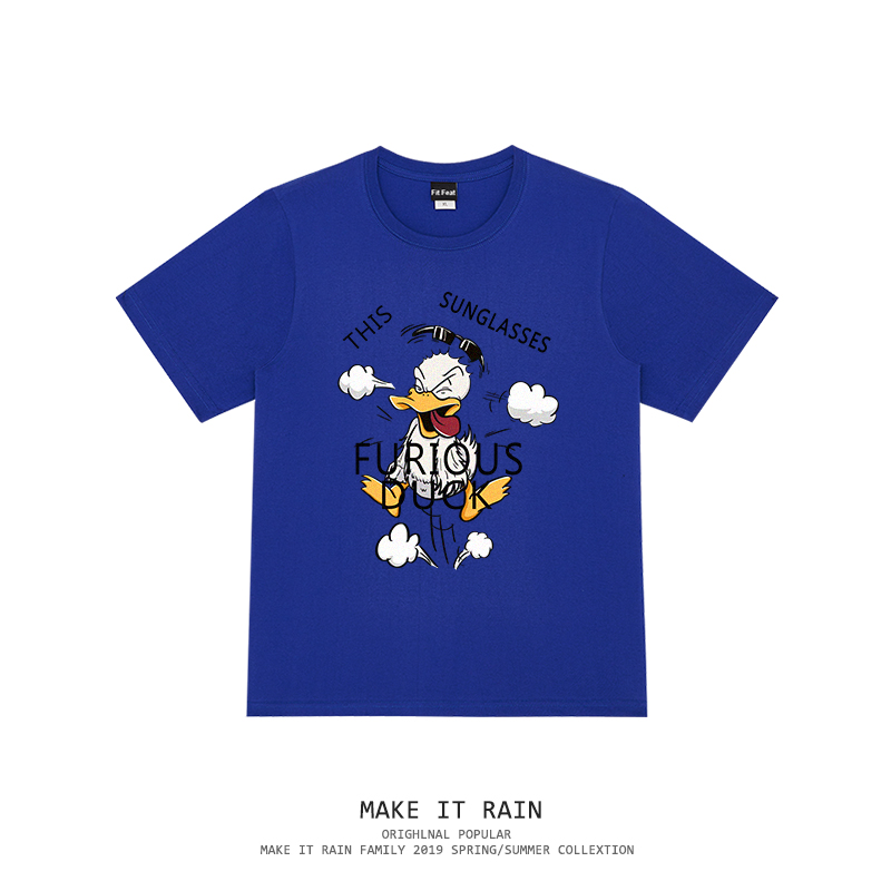 [heavy T-shirt] national fashion men's wear joint name summer clothes men's European and American cartoon animation cute duck print short sleeve Street retro American men's and women's ins super fire tee half sleeve body
