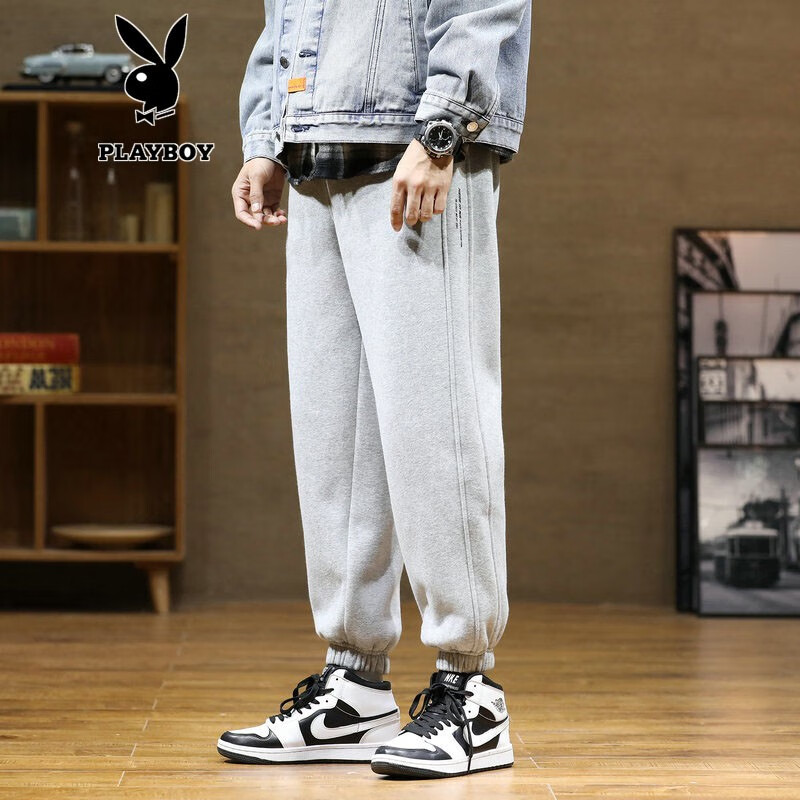 Playboy pants men's spring and autumn men's Leggings trend Korean casual pants Plush thickened spring and summer men's Pants Small footed overalls spring large loose fashion brand warm pants