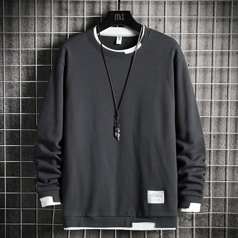 Tommy lion sweater men's round neck hoodless Pullover spring and autumn long sleeve T-shirt contrast fashion coat men's new coat fake two pieces of sweater Plush thickened Tommy lion sweater men's round neck hoodless Pullover spring and autumn long sleeve T-shirt contrast fashion coat men's new coat fake two pieces of sweater Plush thickened