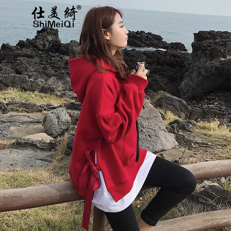 Shimeiqi 2022 sweater women's fashion hooded spring clothes new Korean sports leisure loose student clothes loose women's long sleeved women's coat