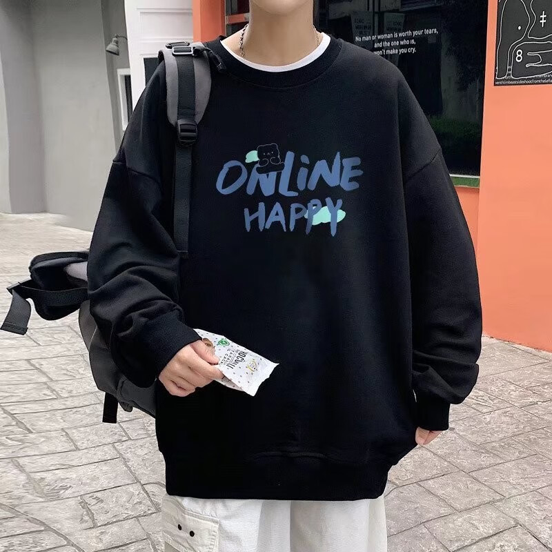 @Ningla sweater men's 2022 spring new round neck hoodless letter printed coat Hong Kong fashion brand loose fashion top young people's casual clothes