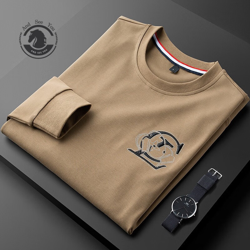 Andseeyou fashion brand sweater men's 22 spring and autumn new business leisure long sleeve t-shirt men's letter embroidery fashion trend round neck Pullover bottomed Shirt Top