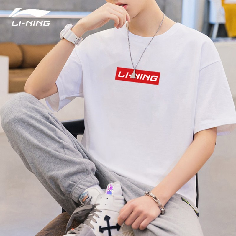 Li Ning short sleeved t-shirt men's 2022 new daily gold summer cotton round neck lovers' letter culture shirt men's and women's same breathable and comfortable sports top