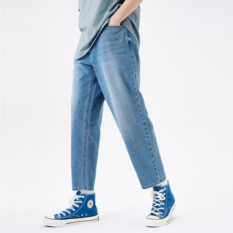 A21 summer 2022 new men's fit low waist straight cropped pants simple classic cotton men's jeans