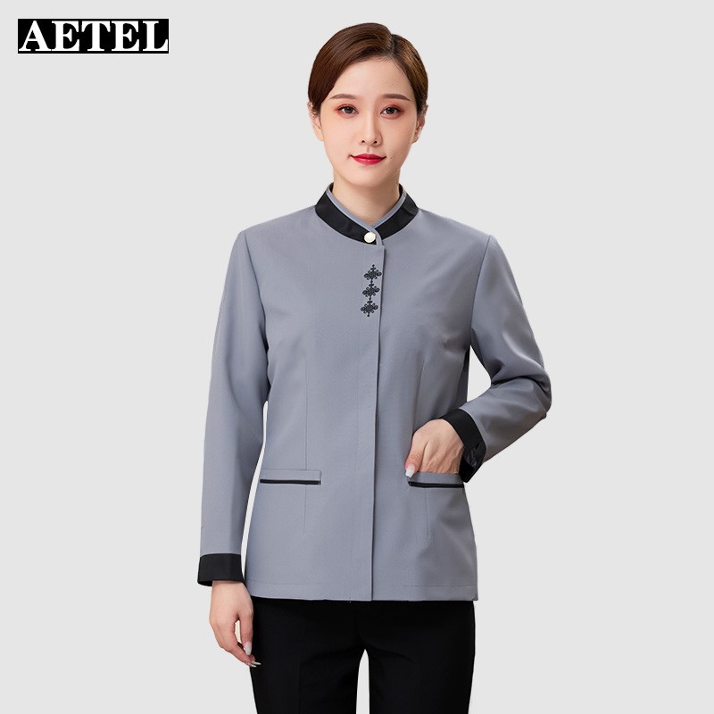 Aetel autumn and winter thickened long sleeve cleaning clothes hotel room attendant work clothes cleaner aunt work clothes can now be made into logo plum blossom