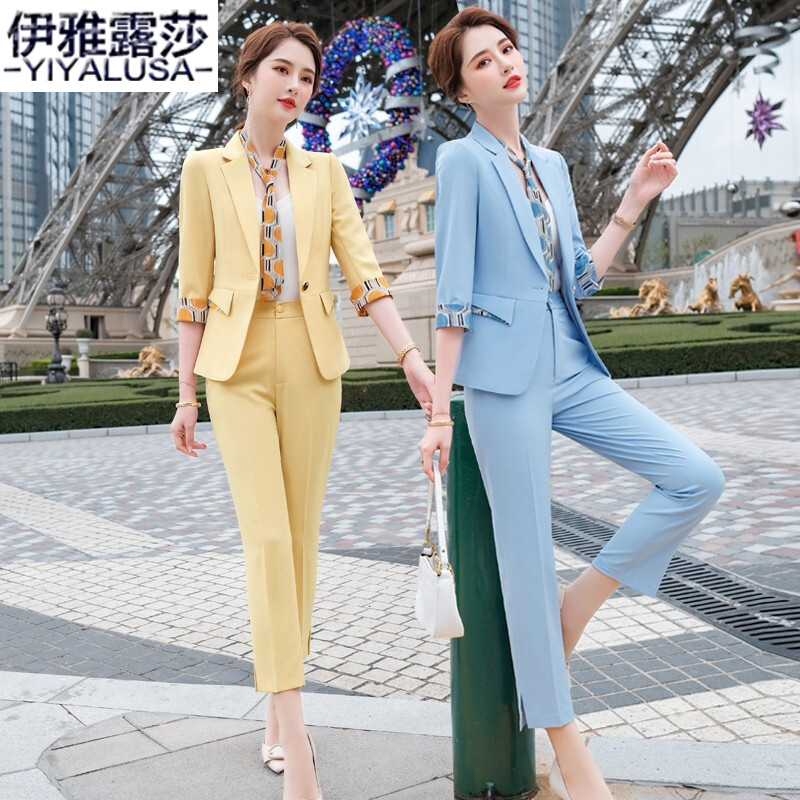 Yiyalusha large small suit women's summer thin business wear medium sleeve suit suit commuting fashion sweet formal work clothes 9981