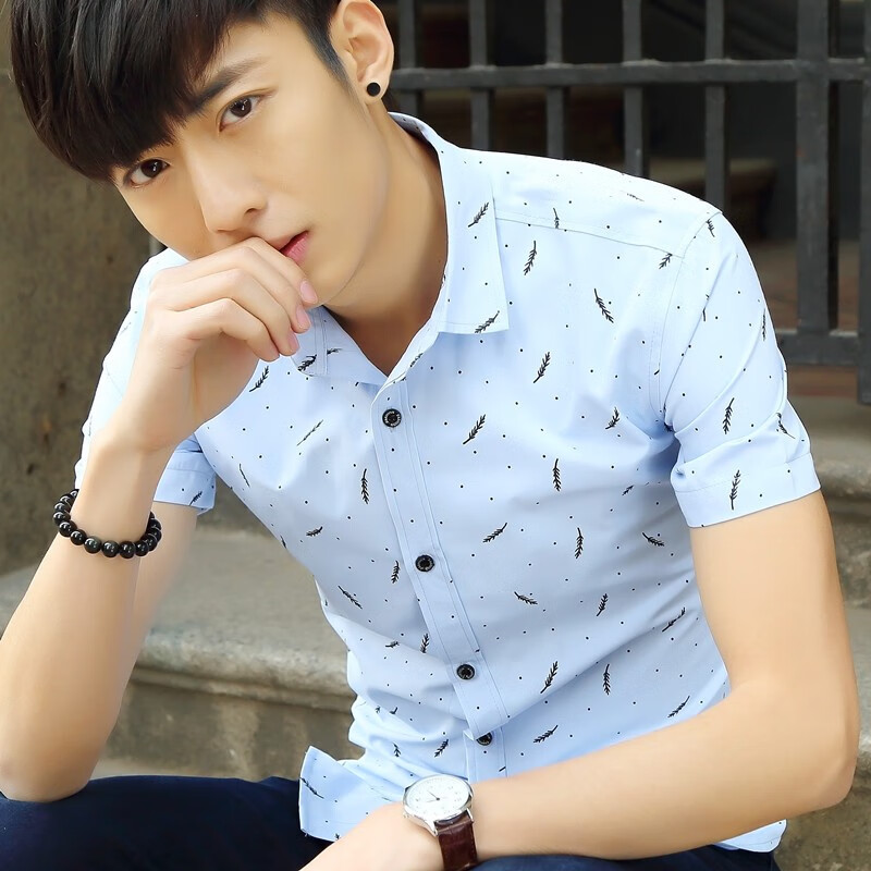 Xinyuanxiang short sleeved shirt men's slim fit Korean version summer thin fashion casual Plaid Stripe Shirt handsome shirt top half sleeved bottomed shirt fashion brand